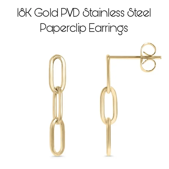 18K White Gold PVD Stainless Steel Paperclip Earrings With Post 👀 - Picture 7 of 10